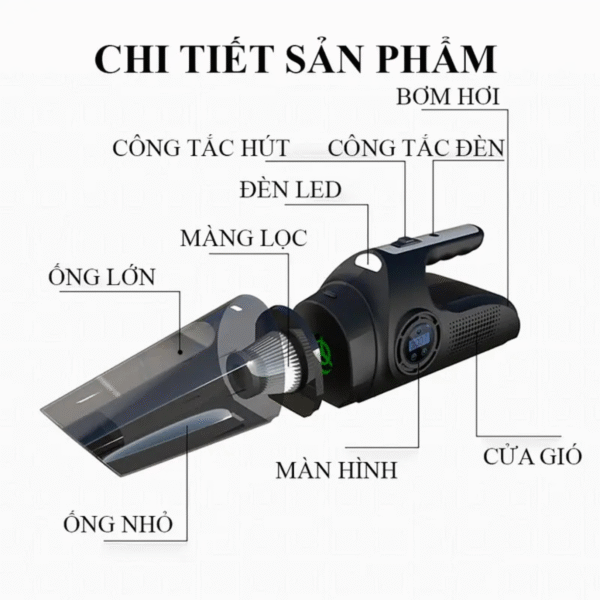 Máy hút bụi bơm lốp cầm tay 4 in 1 - Ảnh 9