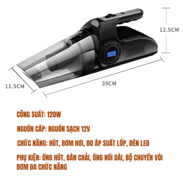 Máy hút bụi bơm lốp cầm tay 4 in 1 - Ảnh 2